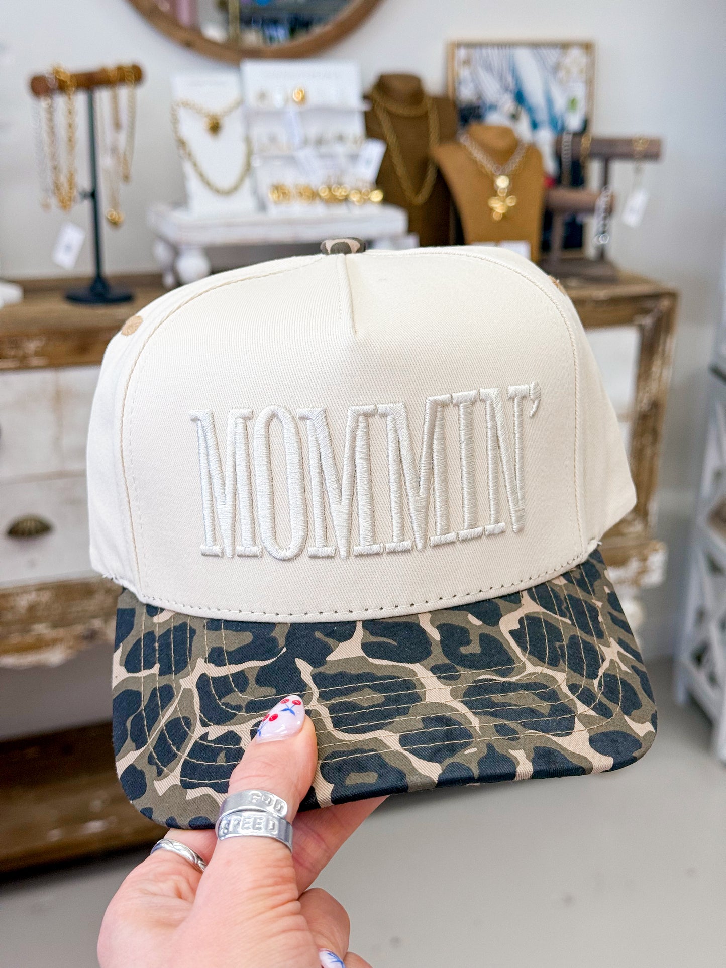 The MOMMIN' Embroidered Hat - Leopard