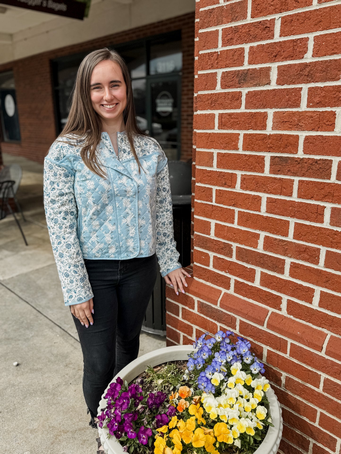 The Piper Colorblock Floral Zip-Up Quilted Jacket