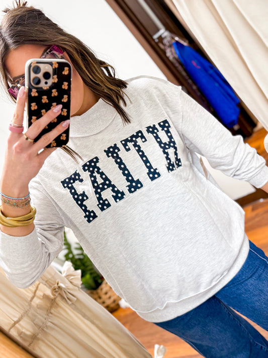 The Polka Dot Faith Patchwork Mock Neck Sweatshirt