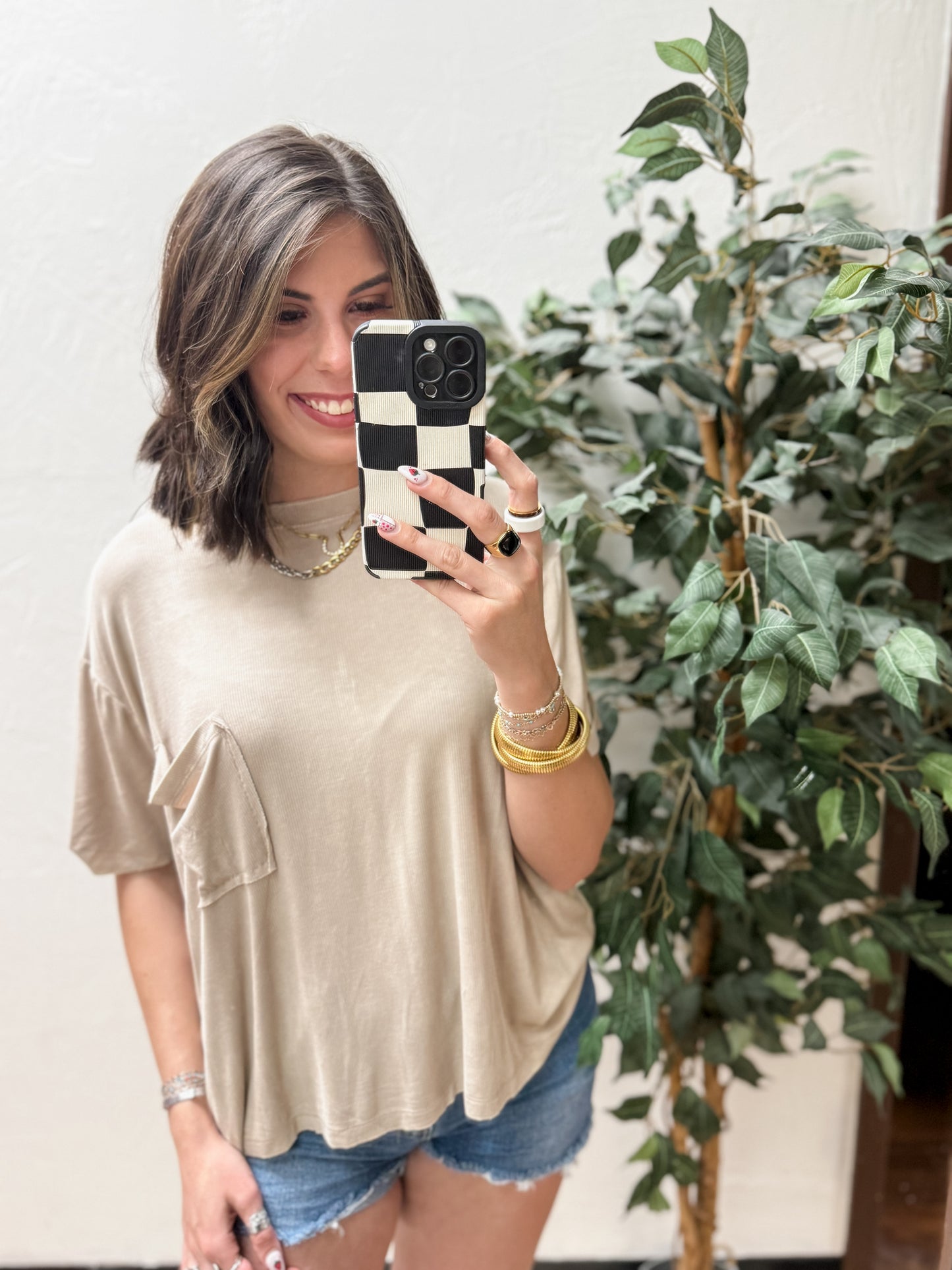 The Kora Acid Wash Ribbed Cuffed Tee - Ash Mocha