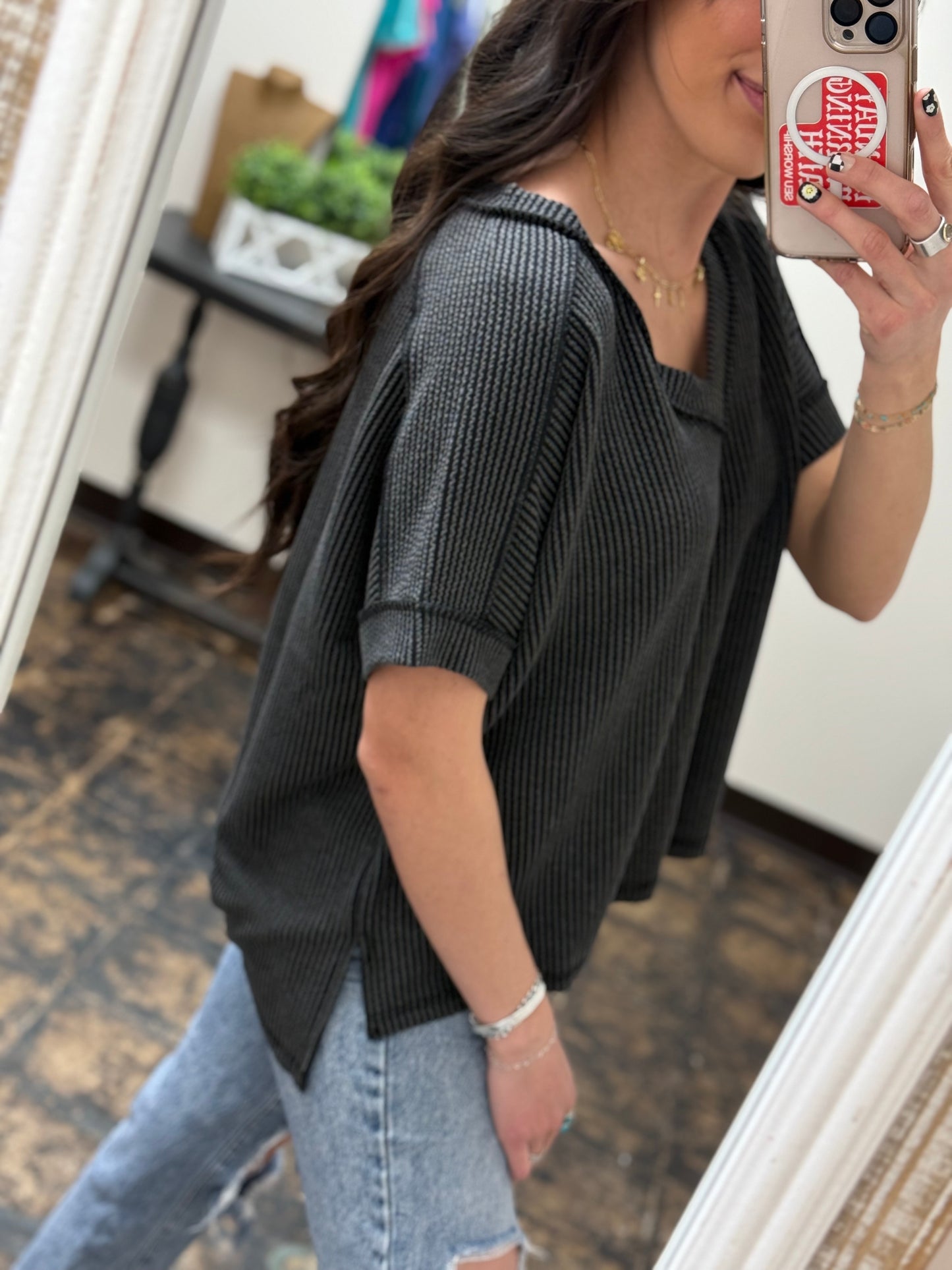 The Roxie Corded Top - Charcoal