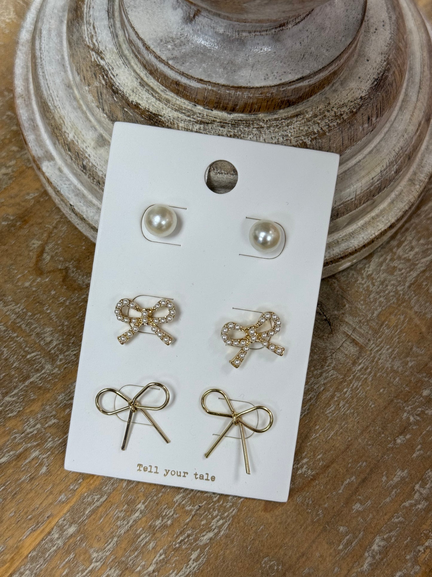 The Bow Stud Earring Set - Gold/Pearl
