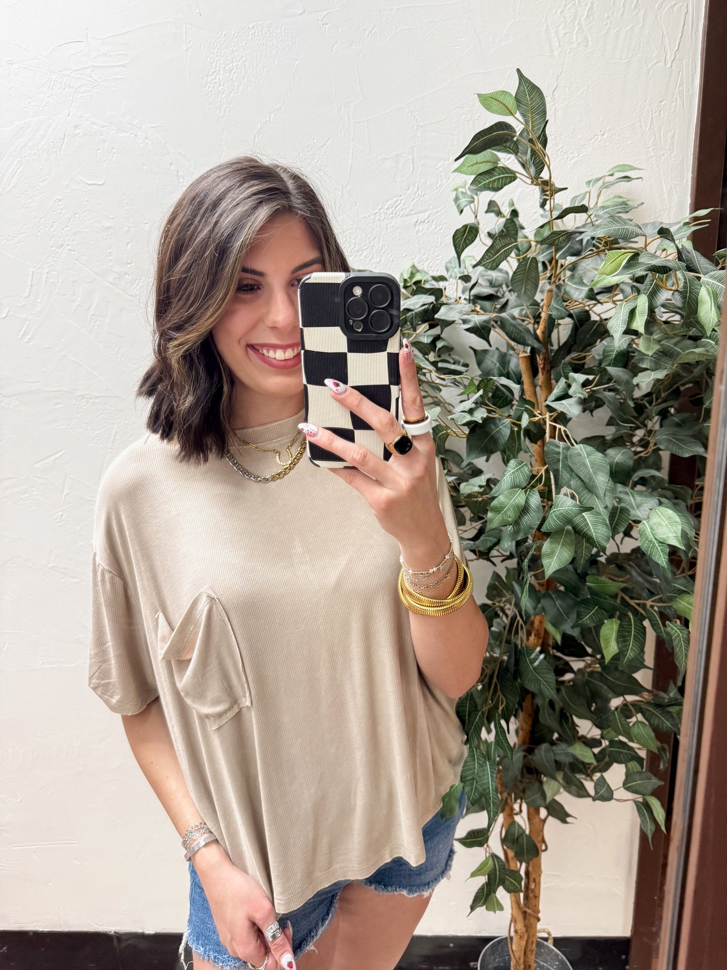 The Kora Acid Wash Ribbed Cuffed Tee - Ash Mocha