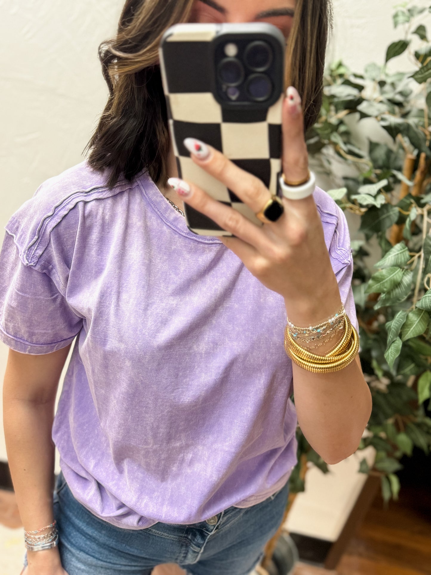 The Harli Acid Washed Round Neck Tee - Lavender