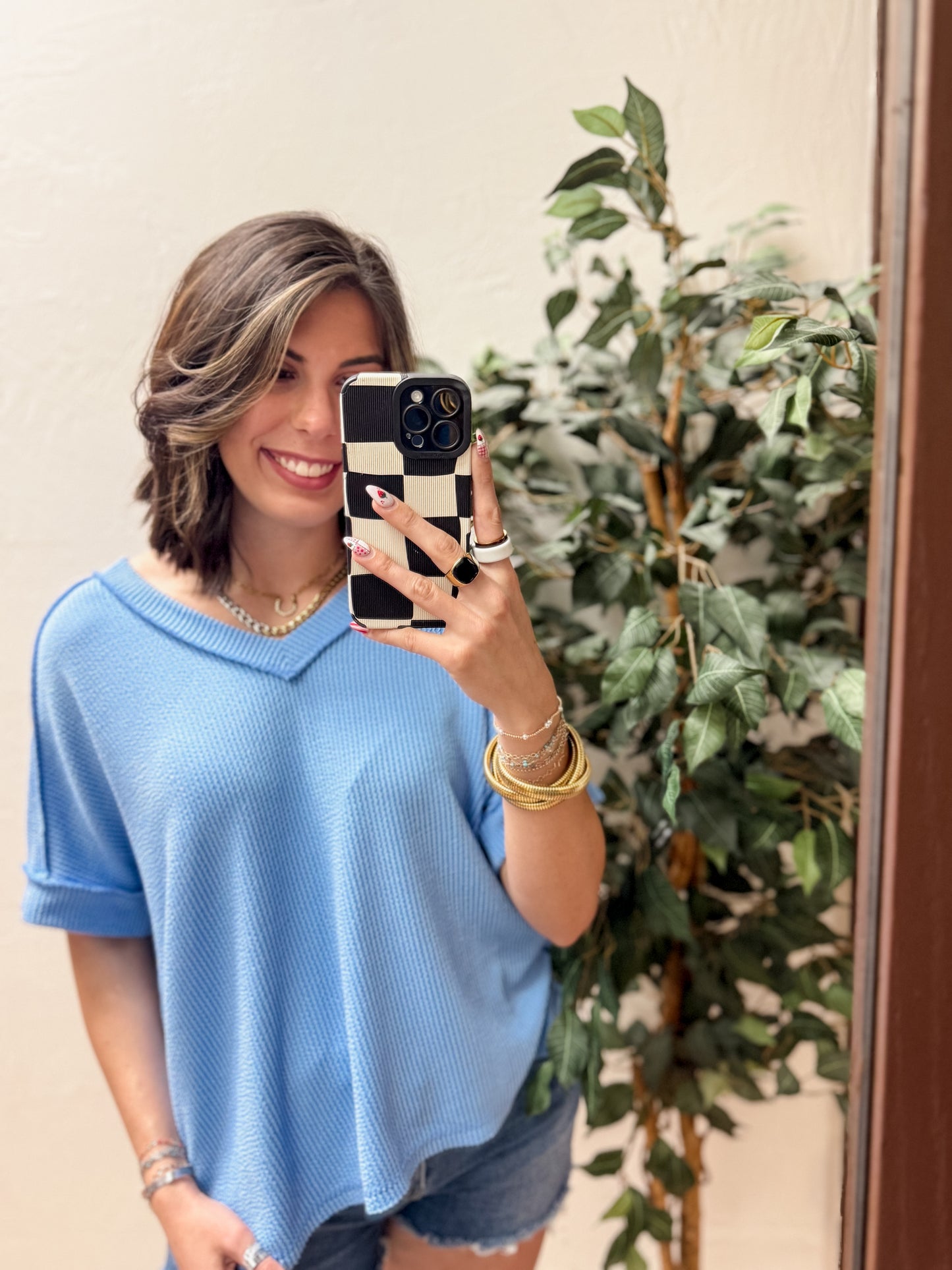CURVY - The Roxie Corded Top - Cornflower Blue