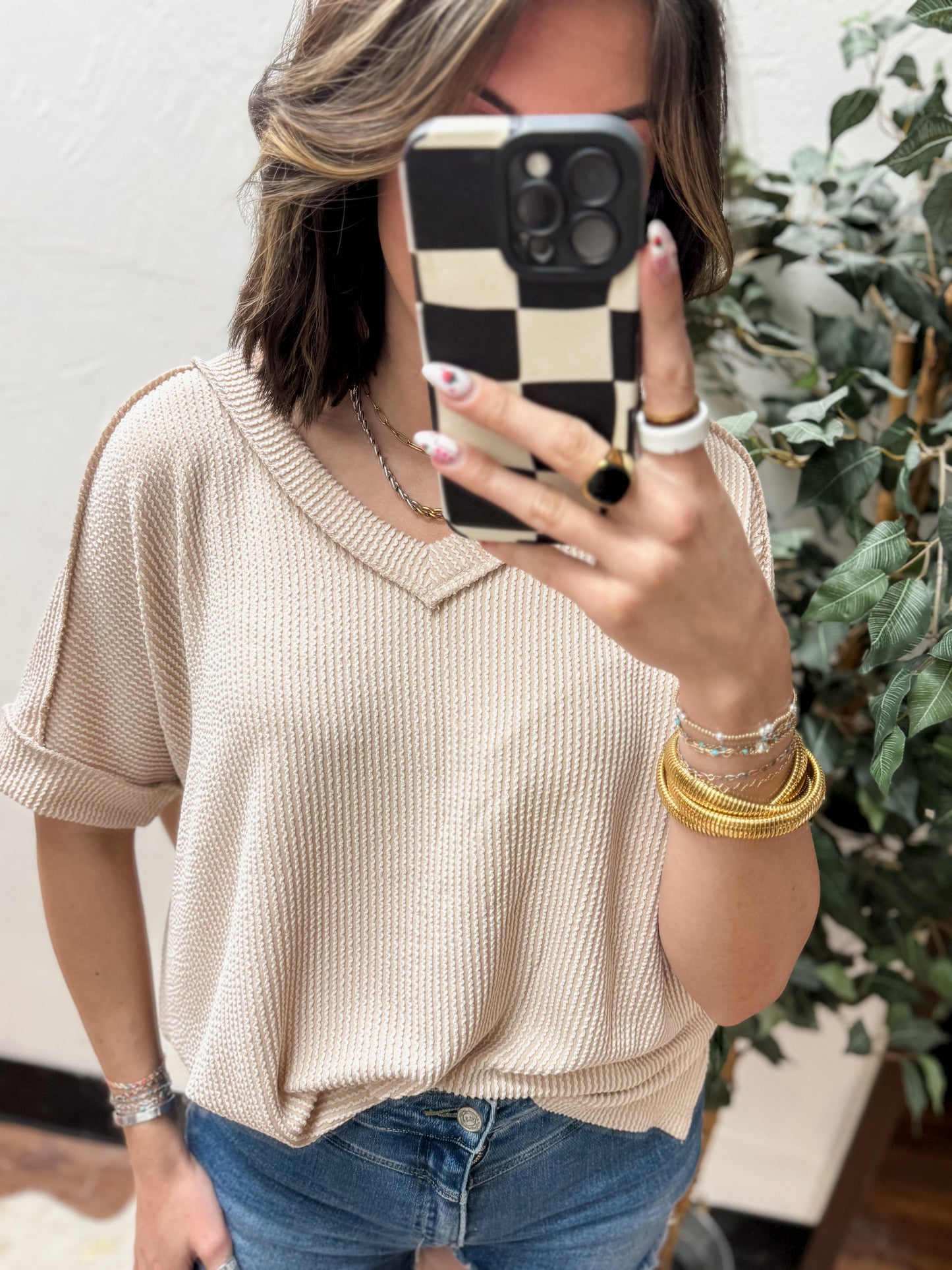 The Roxie Corded Top - Sand Beige