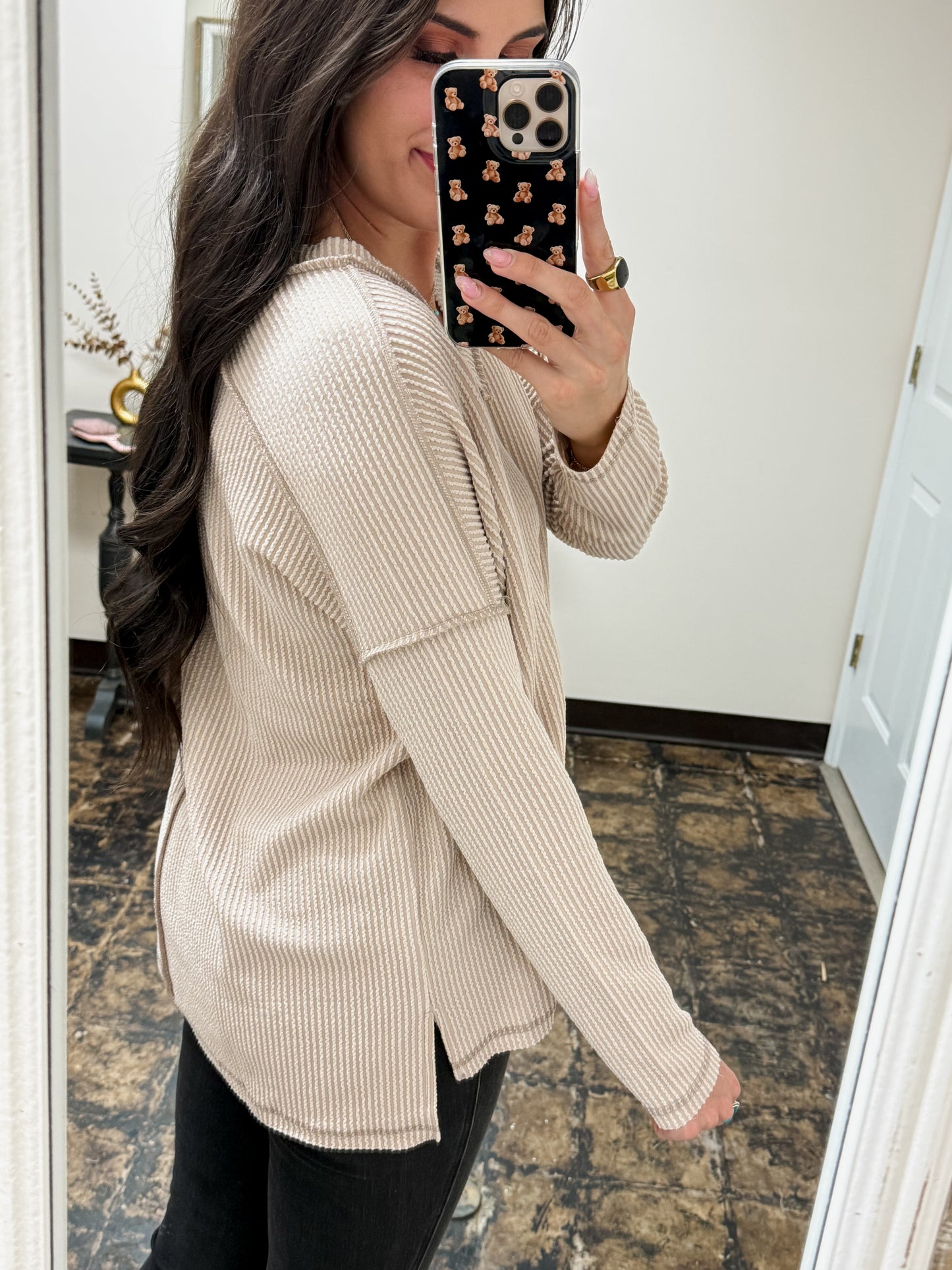 The Ansleigh Corded Long Sleeve Top - Ash Mocha