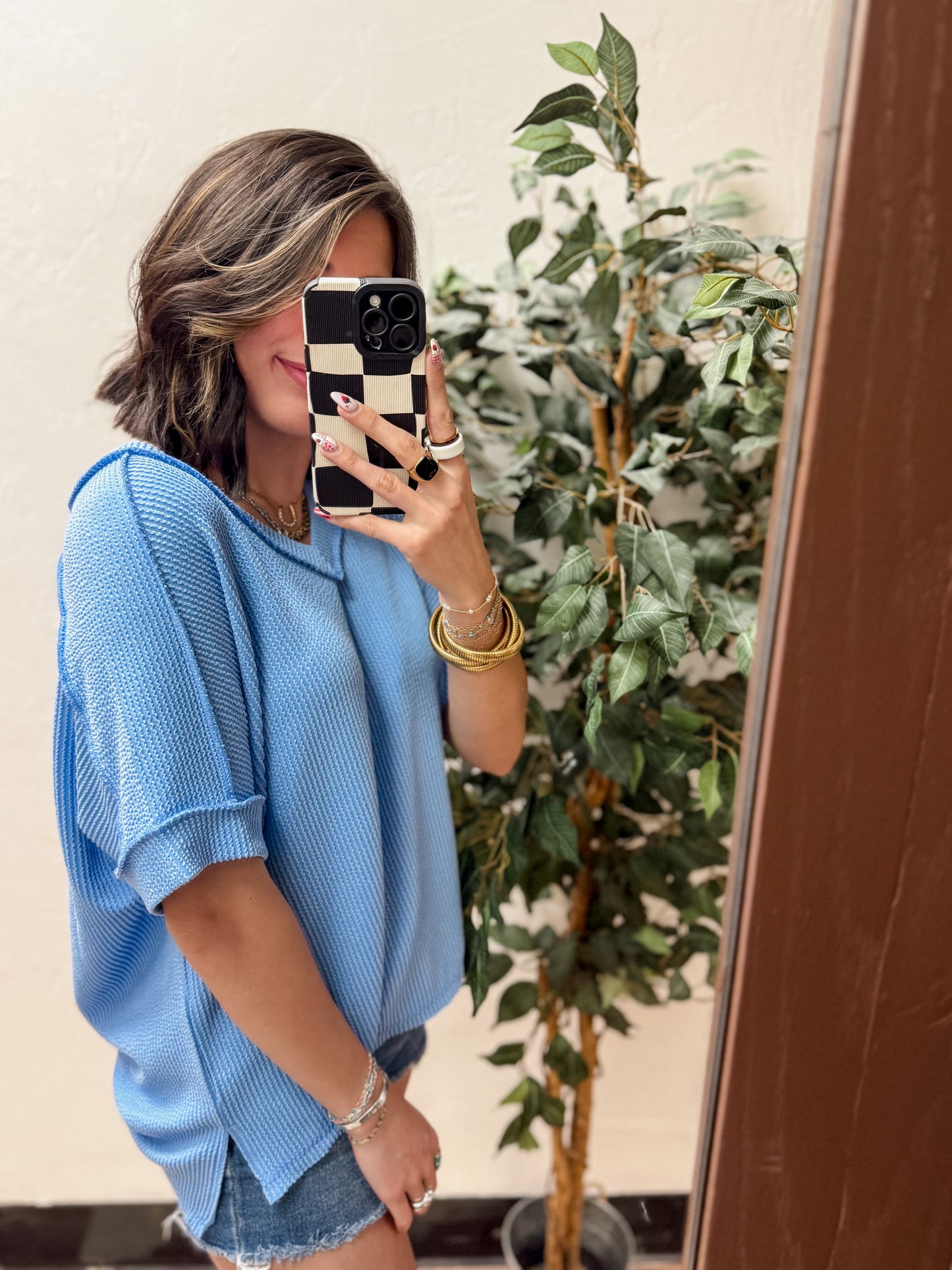 CURVY - The Roxie Corded Top - Cornflower Blue