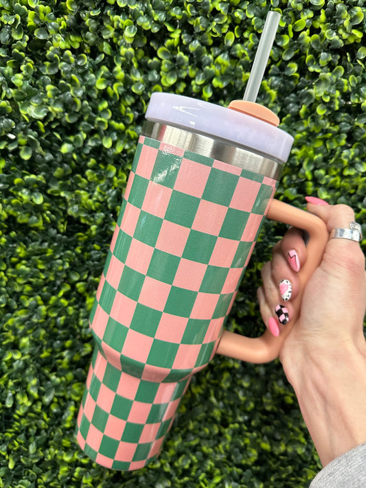 The Stanleigh 40oz Tumbler Cup - Checkered Melon