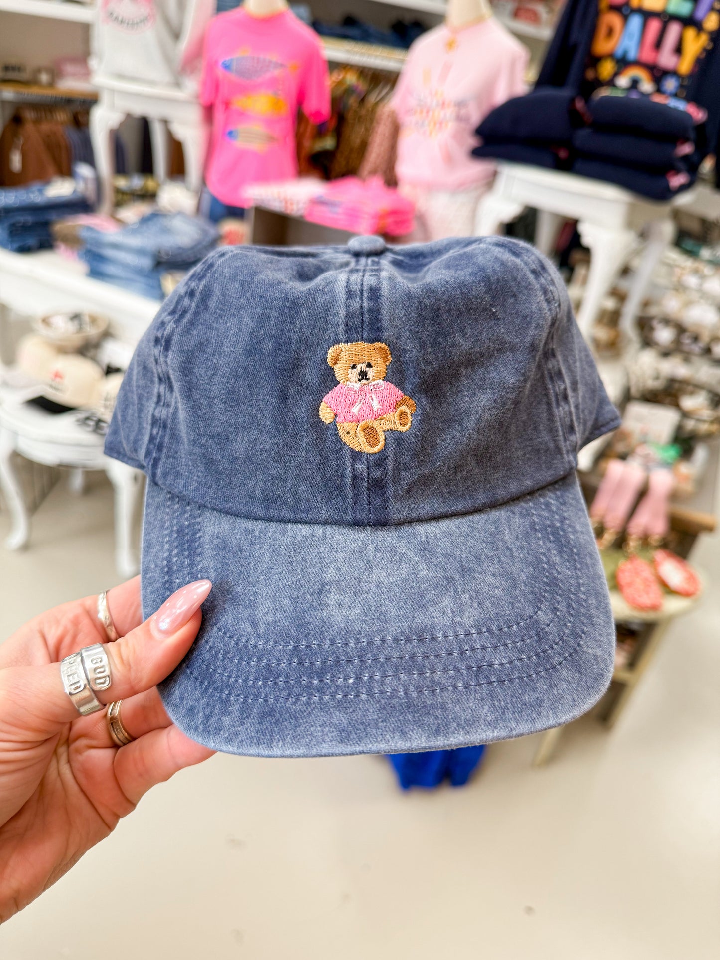 The Teddy Bear Embroidered Hat - Navy