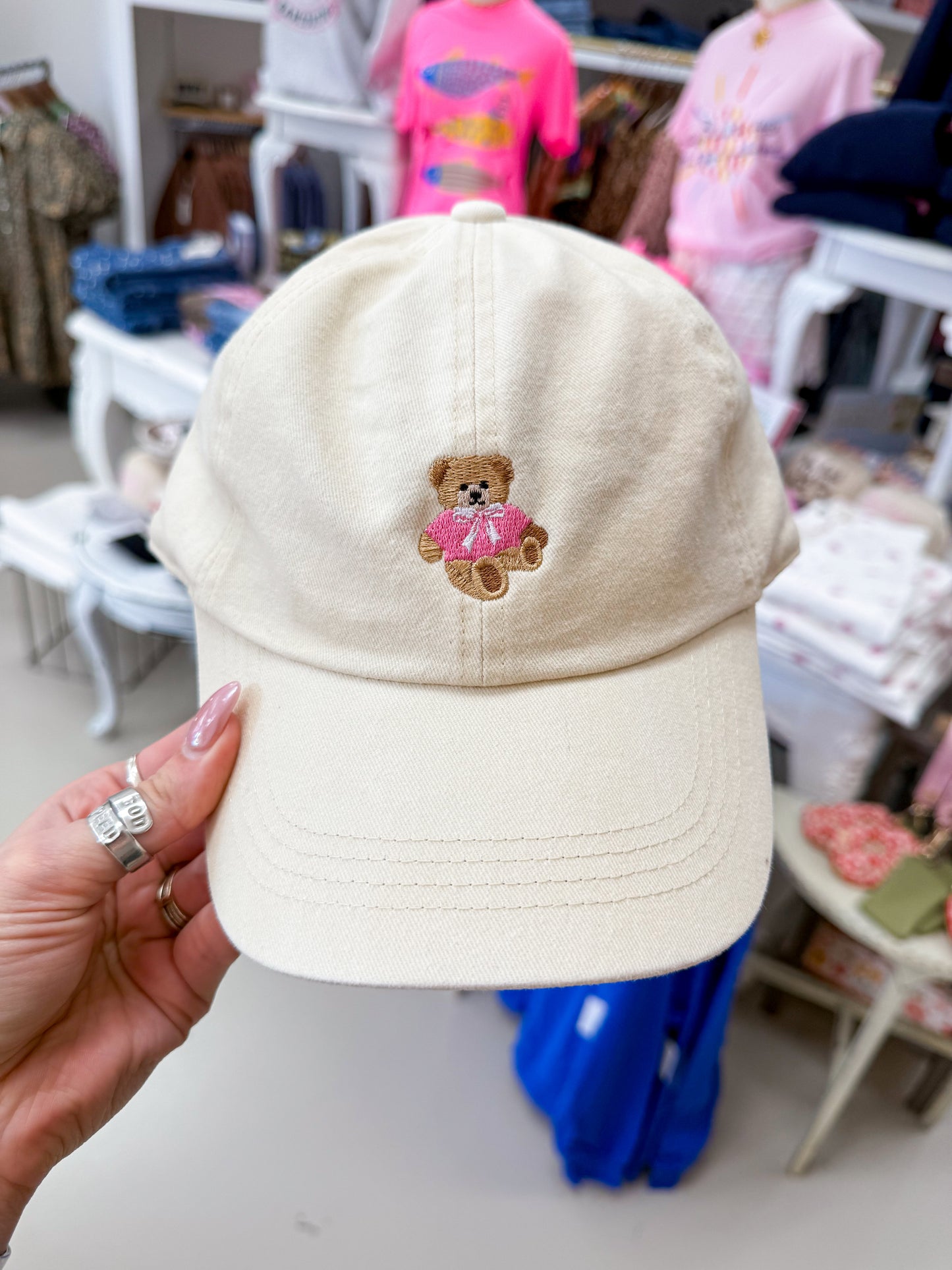 The Teddy Bear Embroidered Hat - Beige