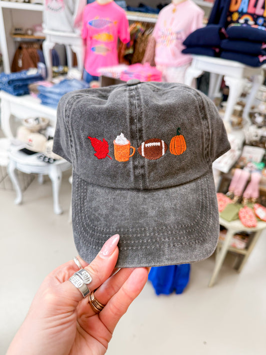 The Fall Faves Embroidered Hat - Black