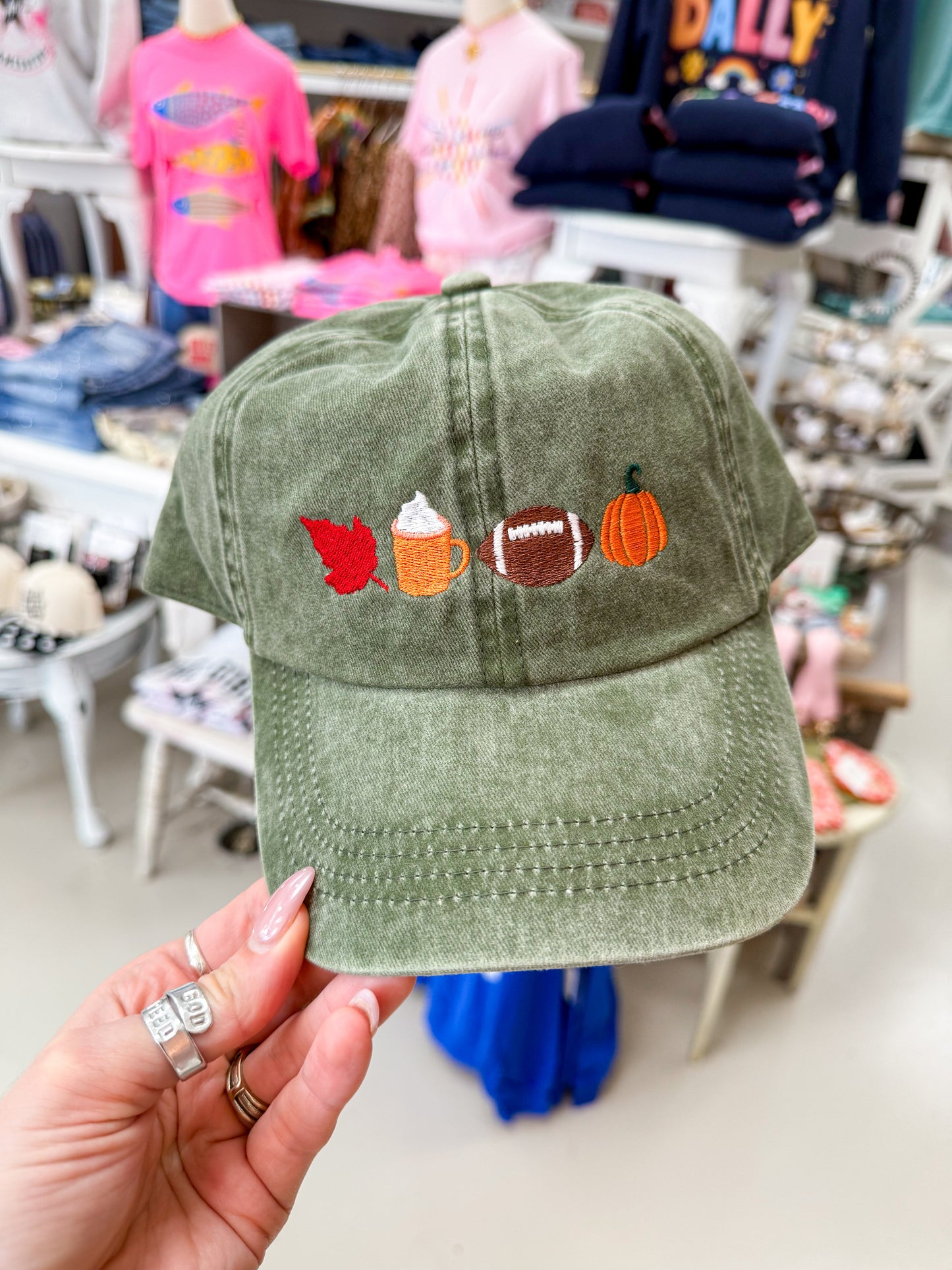 The Fall Faves Embroidered Hat - Olive