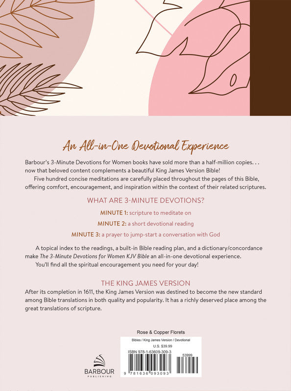 The 3-Minute Devotions for Women KJV Bible : Rose & Copper Florets