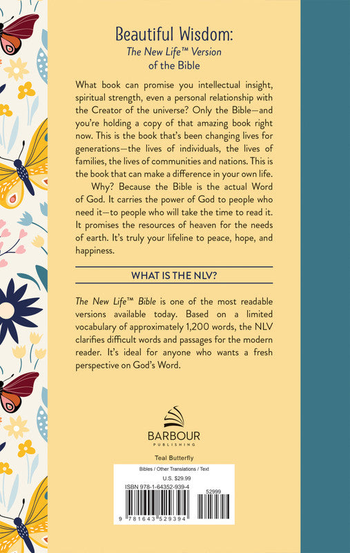 The Beautiful Wisdom NLT Bible : Teal Butterfly