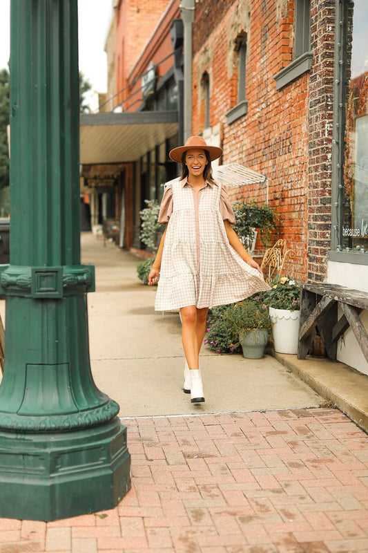 FINAL SALE - The Camille Dress - Brown Gingham