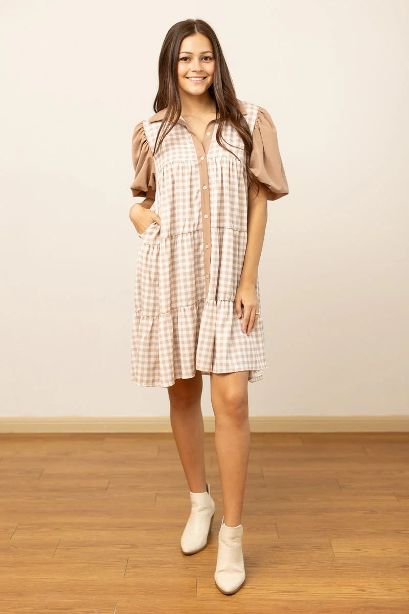 FINAL SALE - The Camille Dress - Brown Gingham