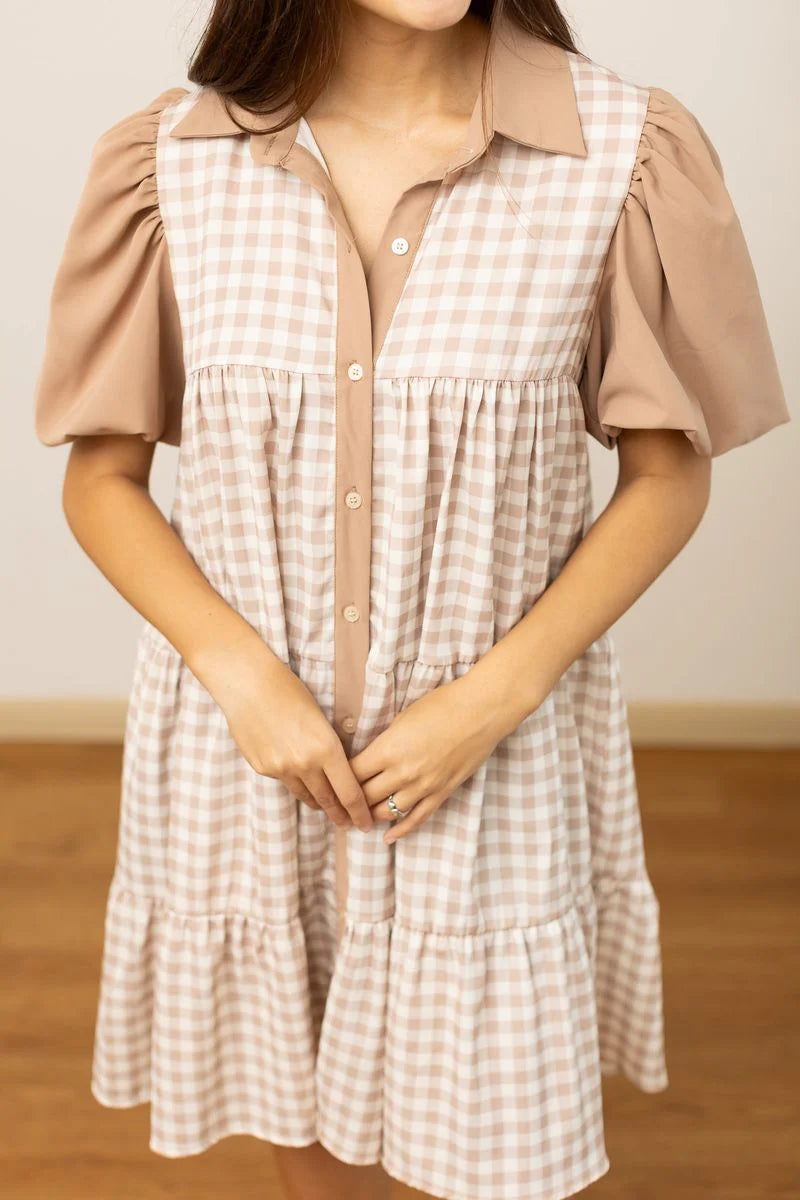 FINAL SALE - The Camille Dress - Brown Gingham