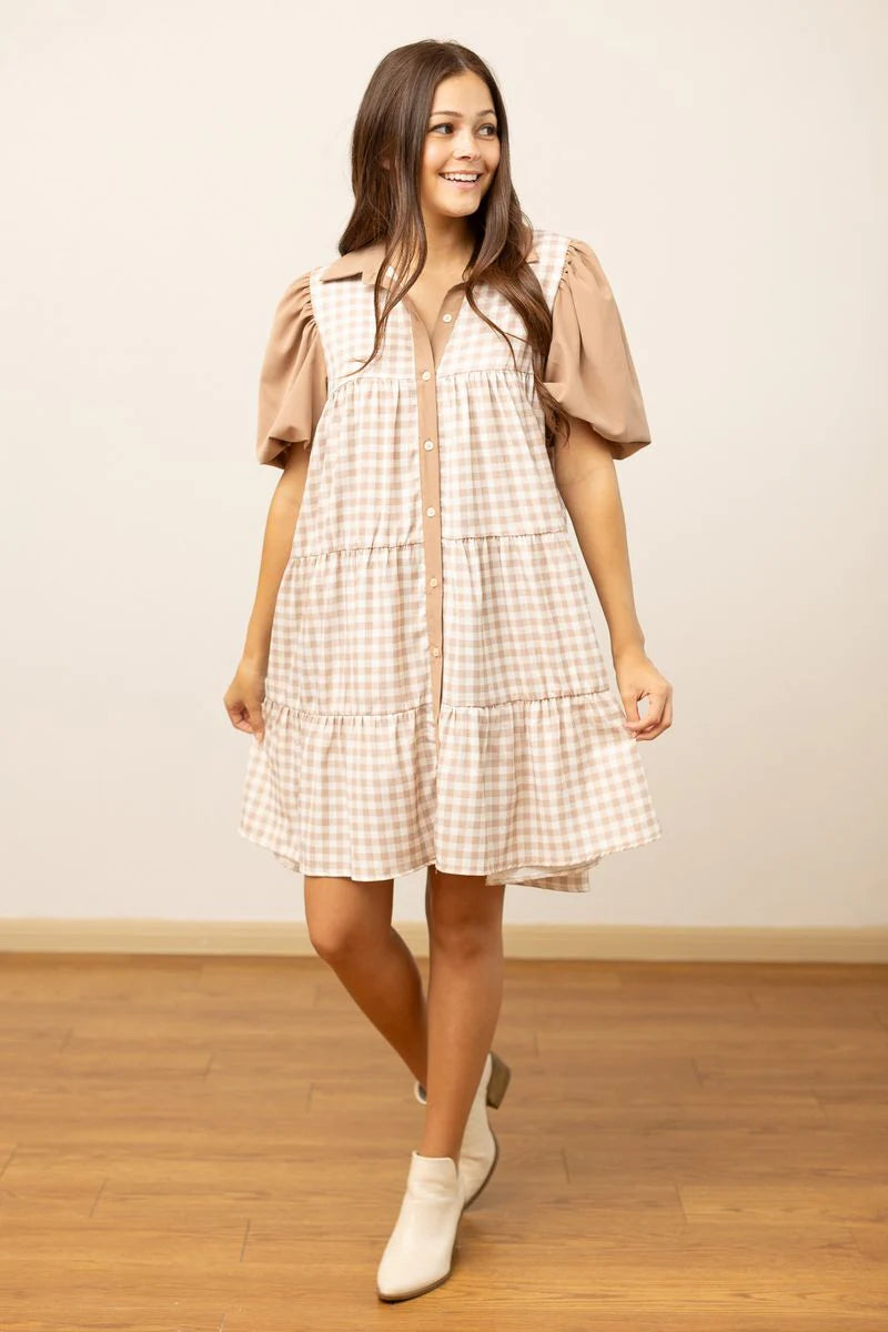 FINAL SALE - The Camille Dress - Brown Gingham