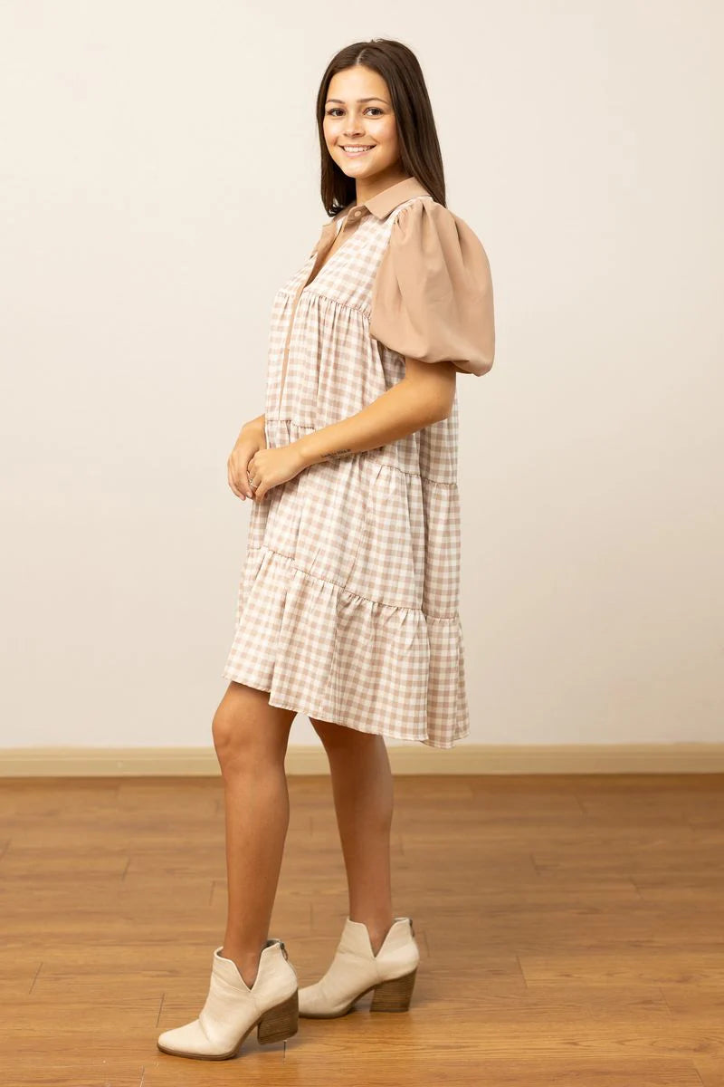FINAL SALE - The Camille Dress - Brown Gingham