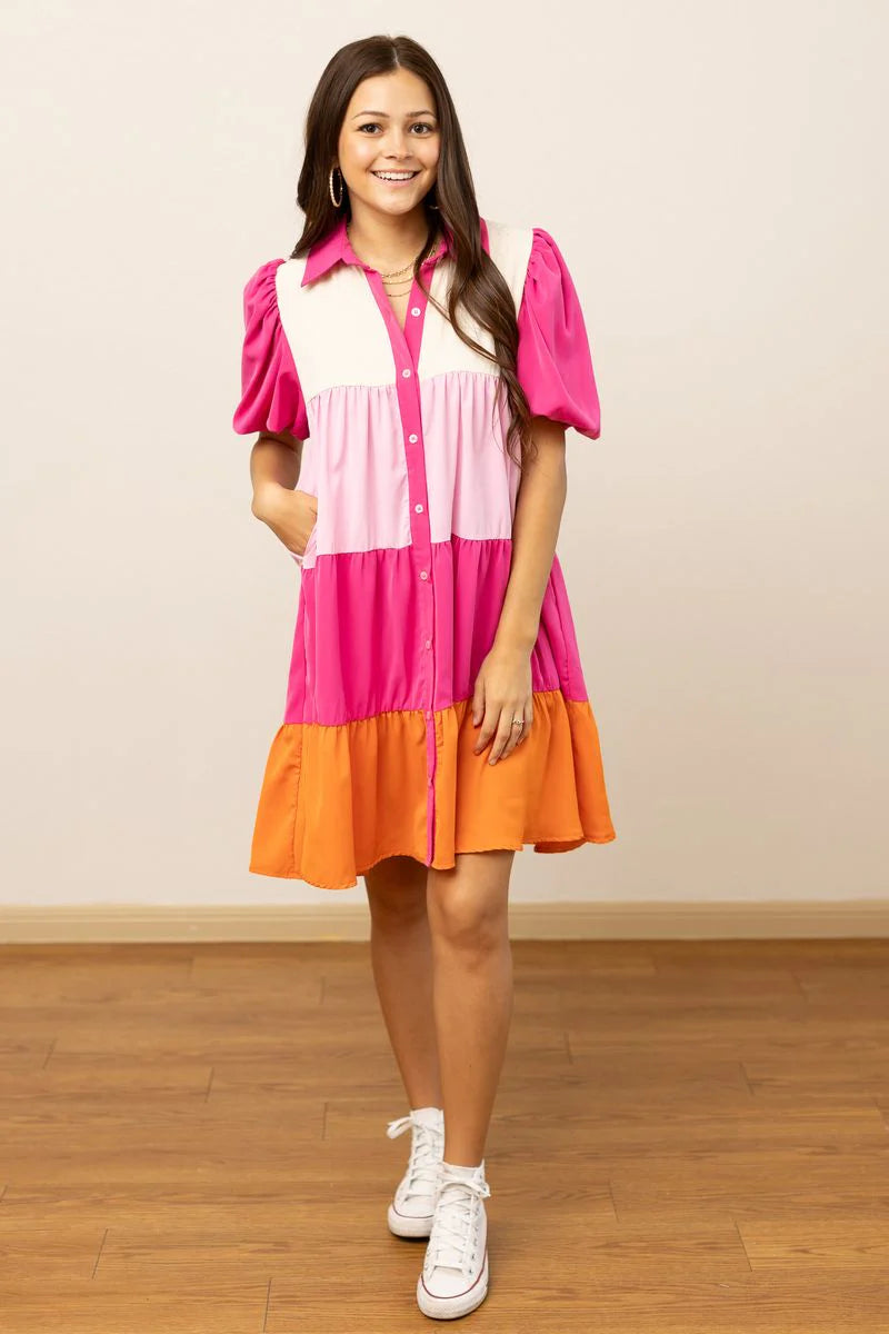 FINAL SALE - The Payton Dress - Pink Colorblock