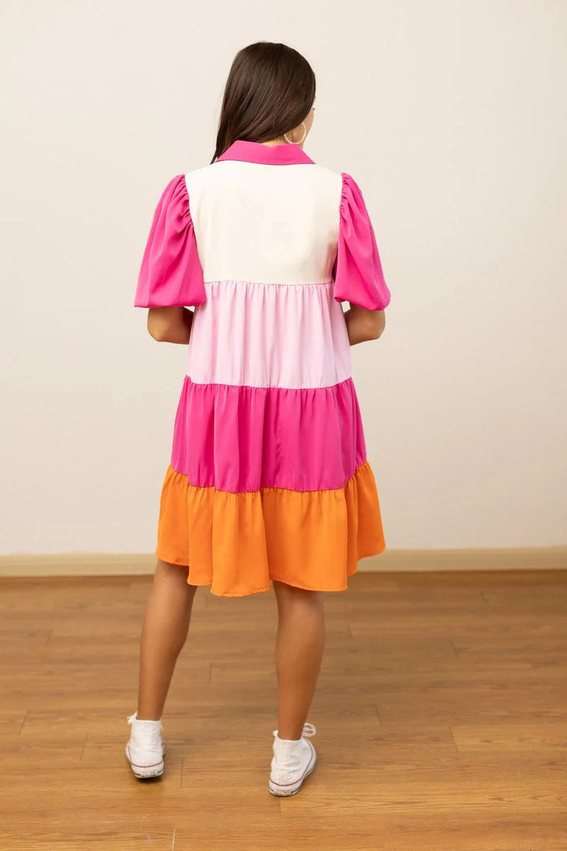 FINAL SALE - The Payton Dress - Pink Colorblock