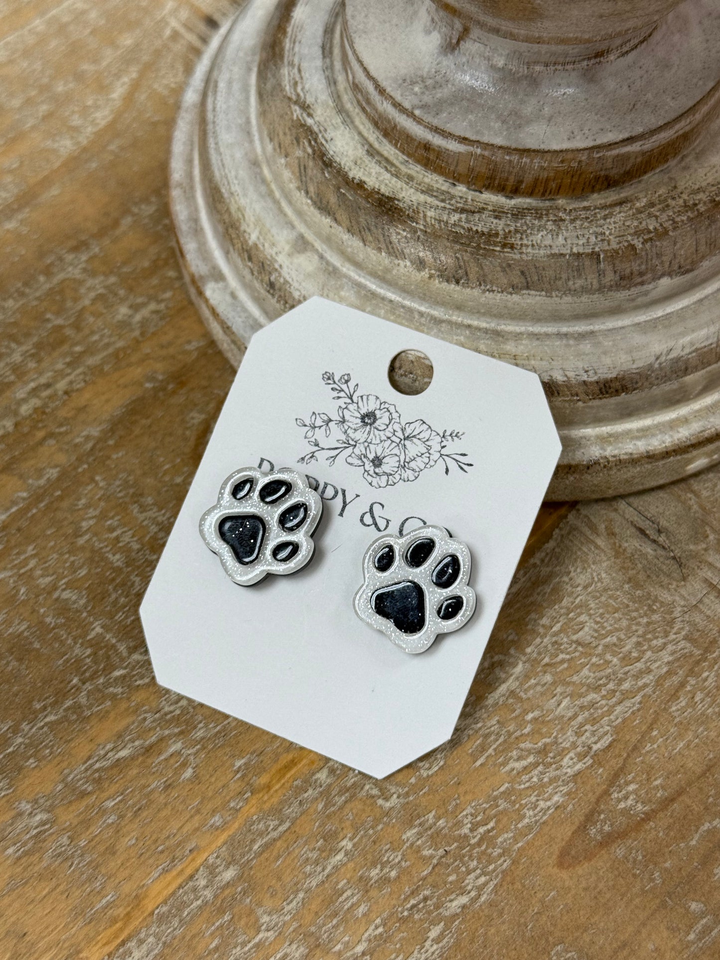 The Pawprint Stud Earrings - White/Black