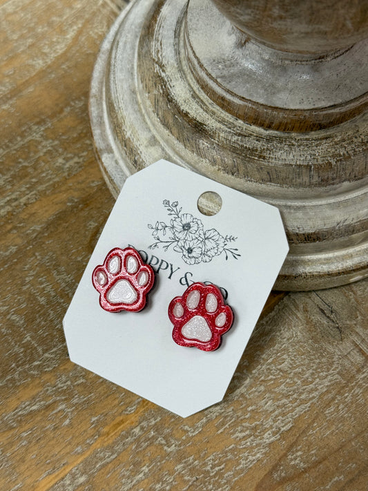 The Pawprint Stud Earrings - Red/White