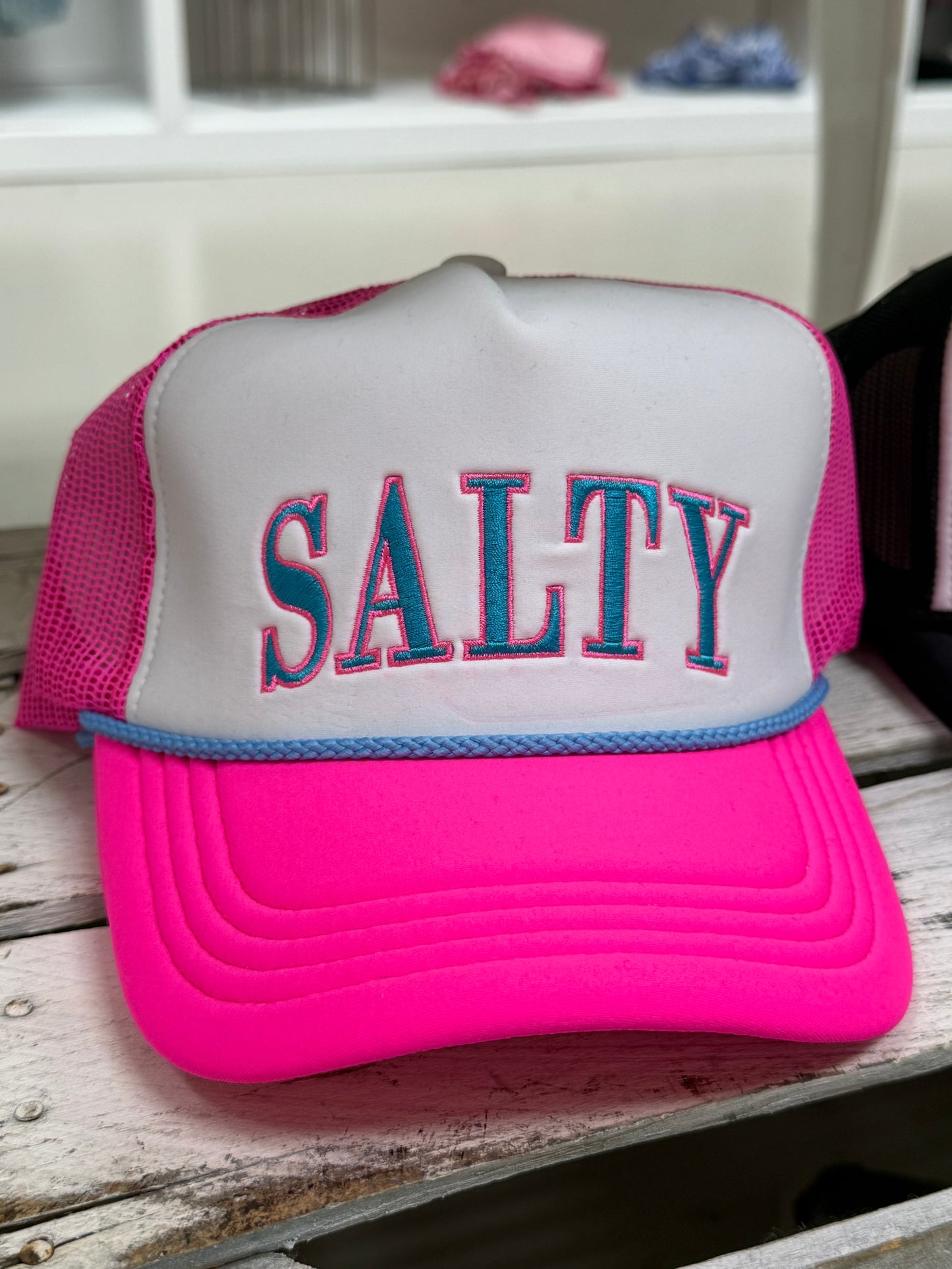 The Salty Embroidered Trucker Hat - Pink