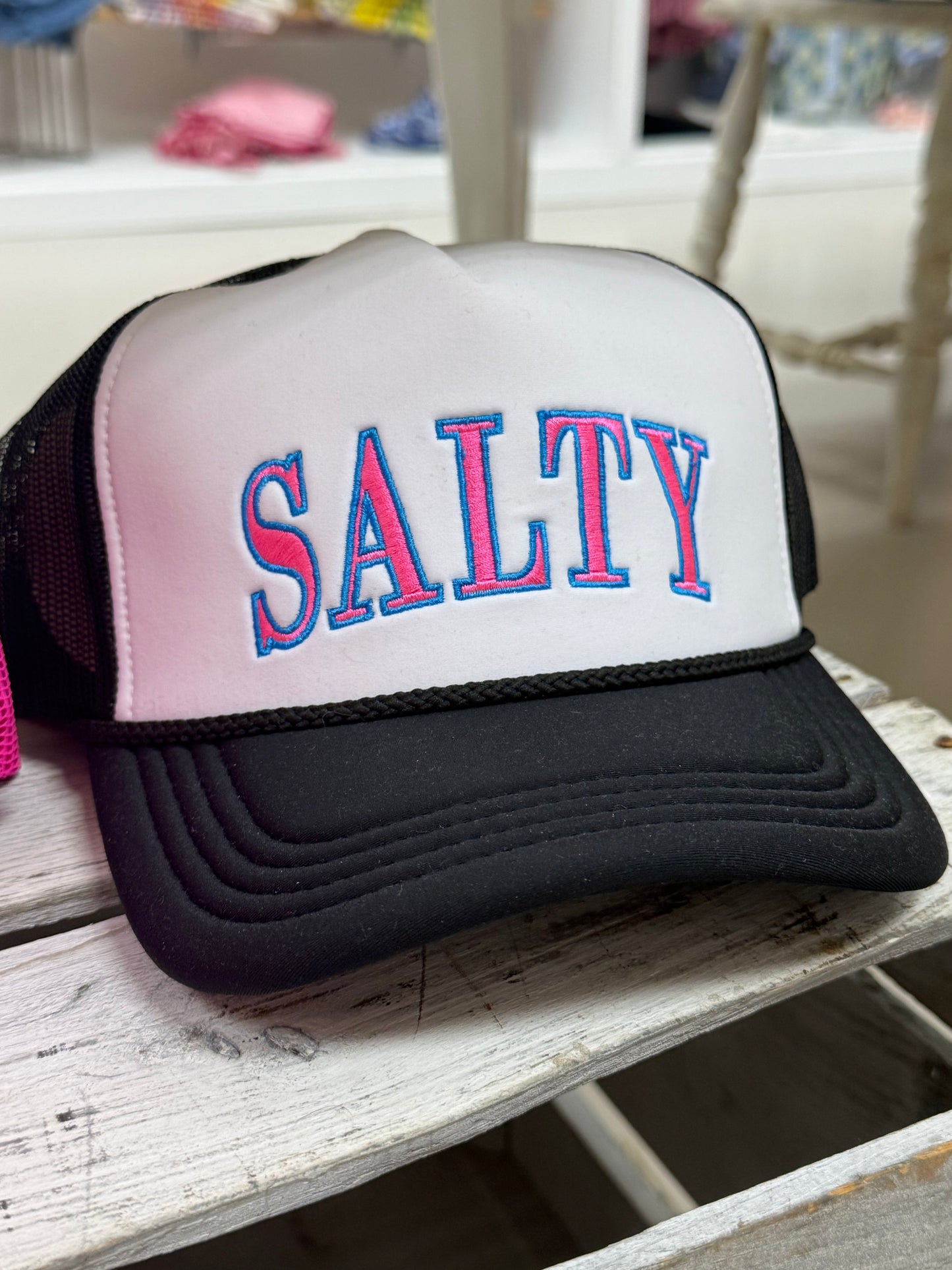 The Salty Embroidered Trucker Hat - Black