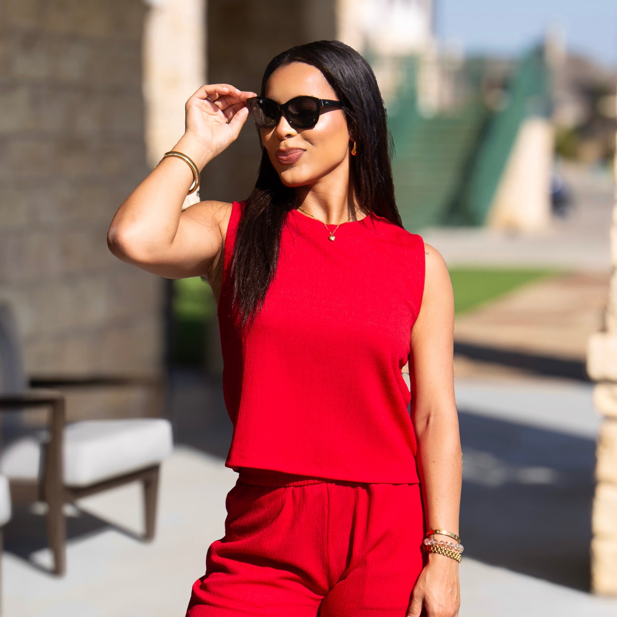 The Earhart Textured Knit Tank Top - Red