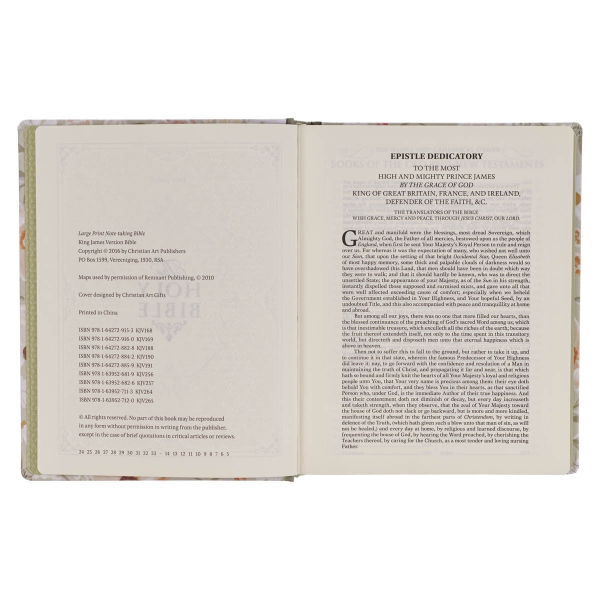 Sage Green Floral Hardcover Amelia Collection Large Print King James Version Note-taking Bible - Luke 22:42