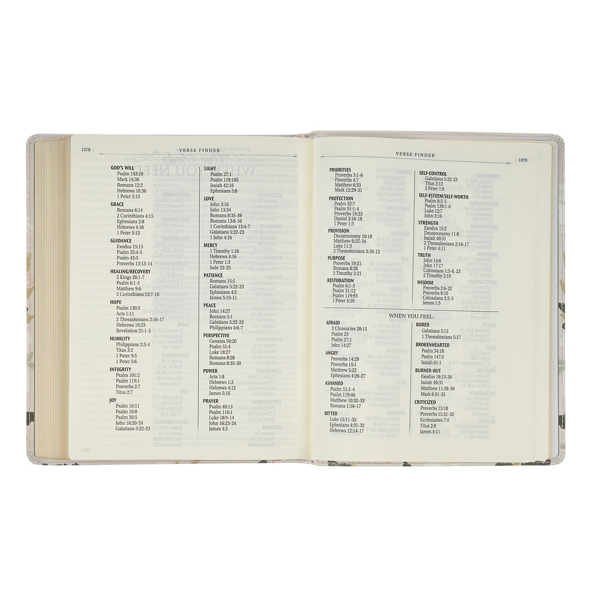 Cream Floral Faux Leather KJV Note-taking Bible - Psalm 91:4