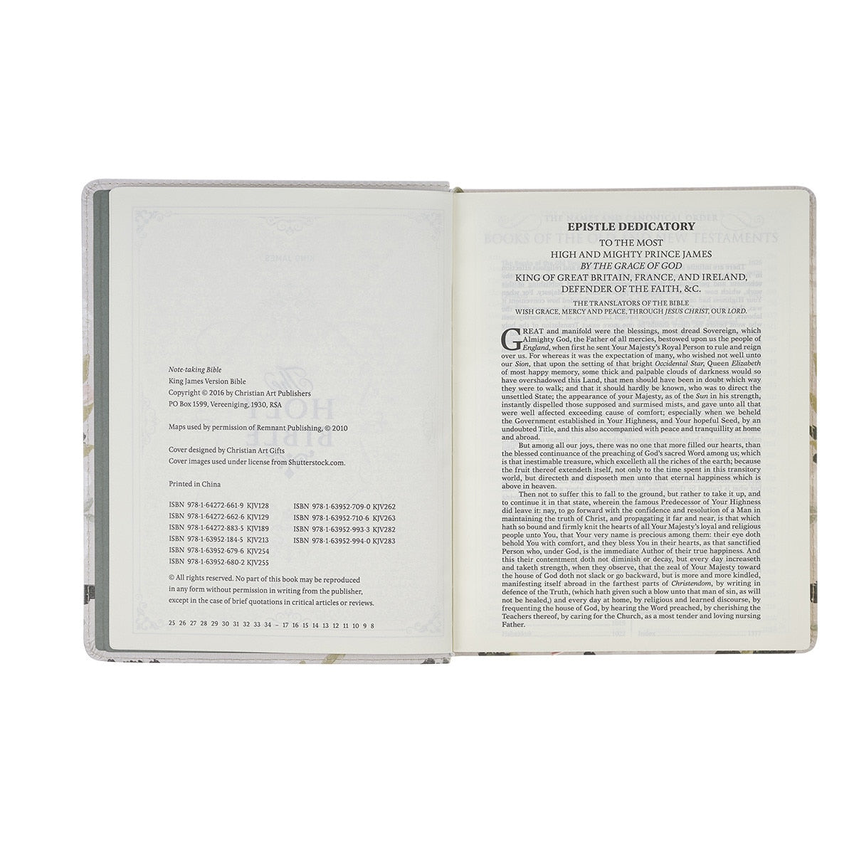 Cream Floral Faux Leather KJV Note-taking Bible - Psalm 91:4
