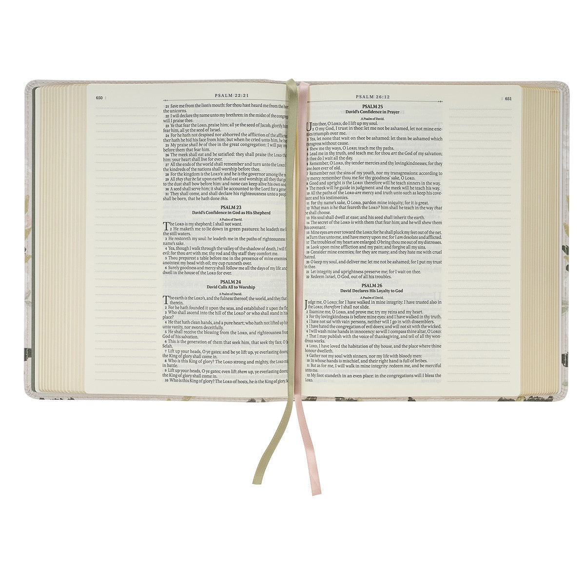 Cream Floral Faux Leather KJV Note-taking Bible - Psalm 91:4