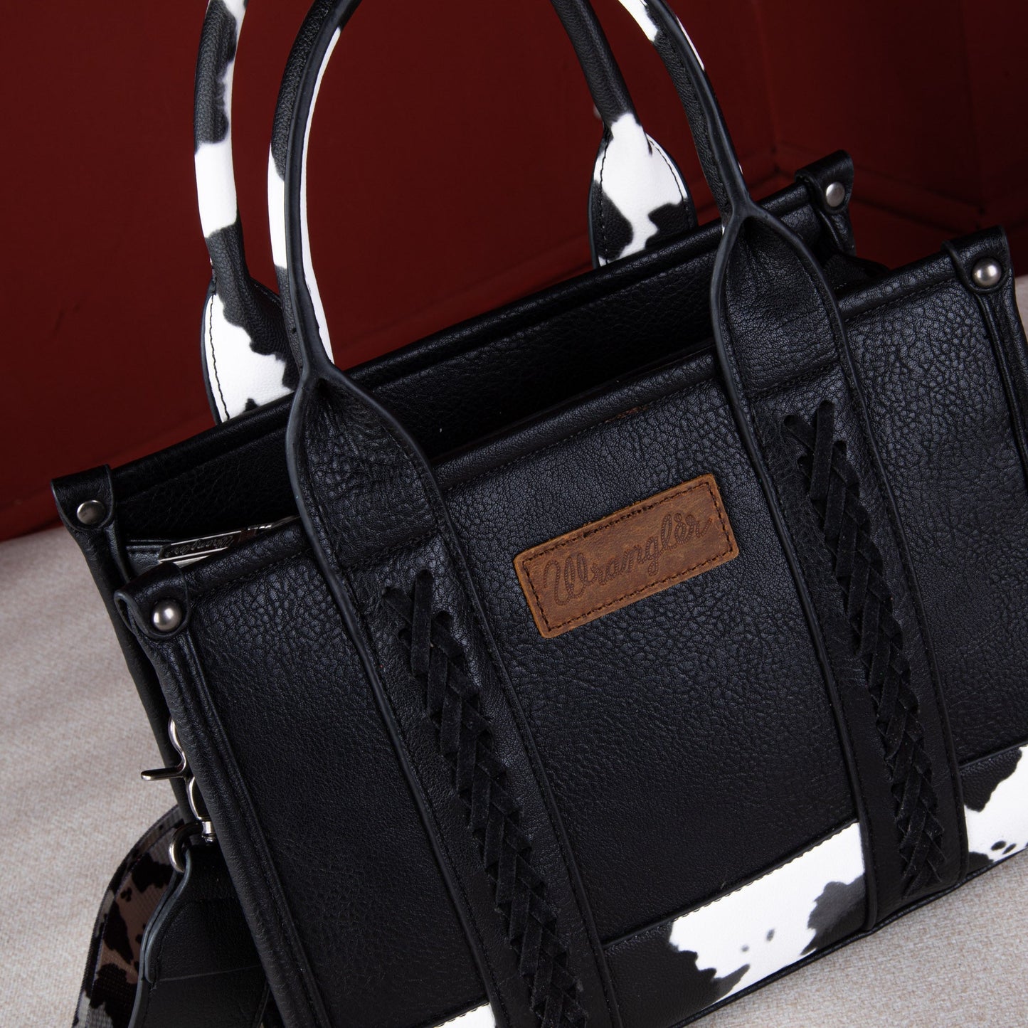 Montana West - Wrangler Cow Print Concealed Carry Tote/Crossbody - Black