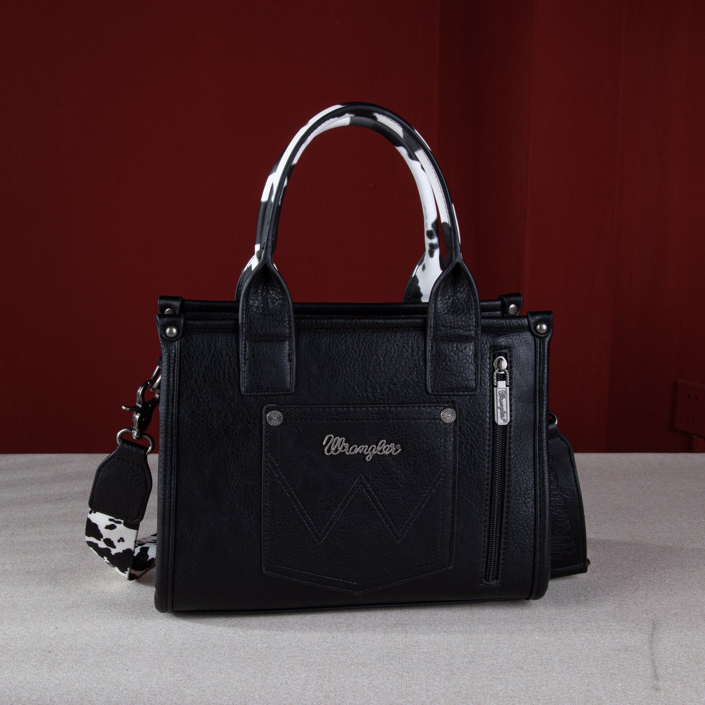 Montana West - Wrangler Cow Print Concealed Carry Tote/Crossbody - Black