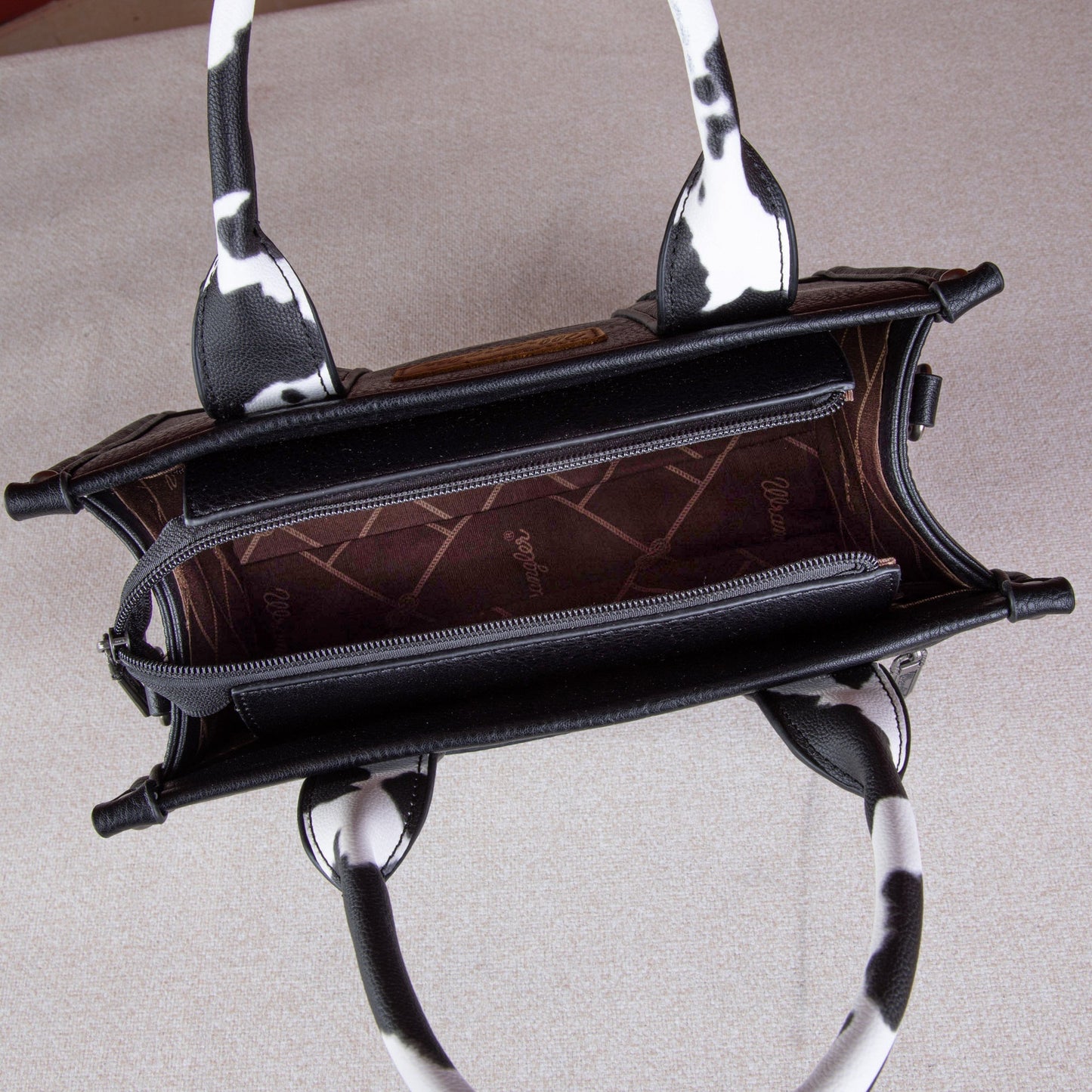 Montana West - Wrangler Cow Print Concealed Carry Tote/Crossbody - Black