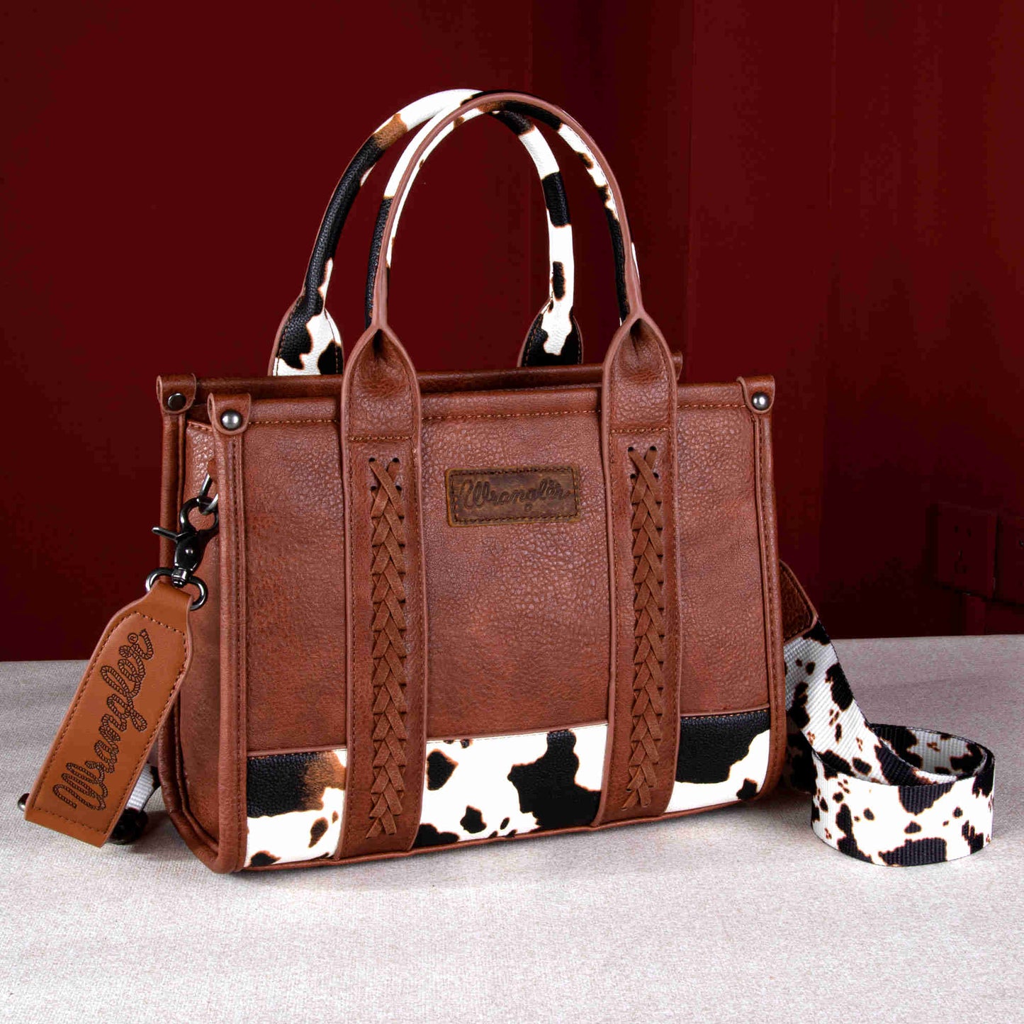 Montana West - Wrangler Cow Print Concealed Carry Tote/Crossbody - Brown