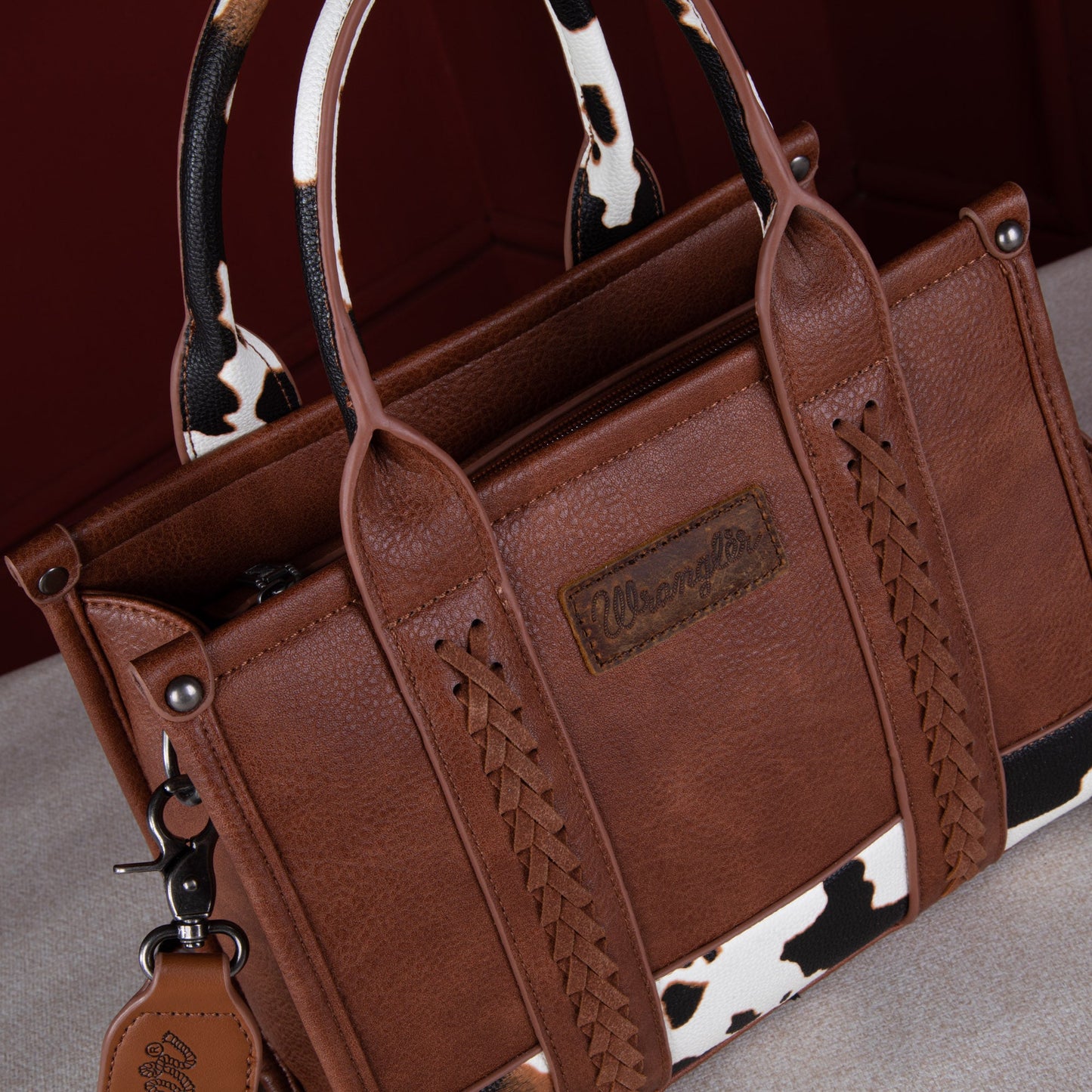 Montana West - Wrangler Cow Print Concealed Carry Tote/Crossbody - Brown