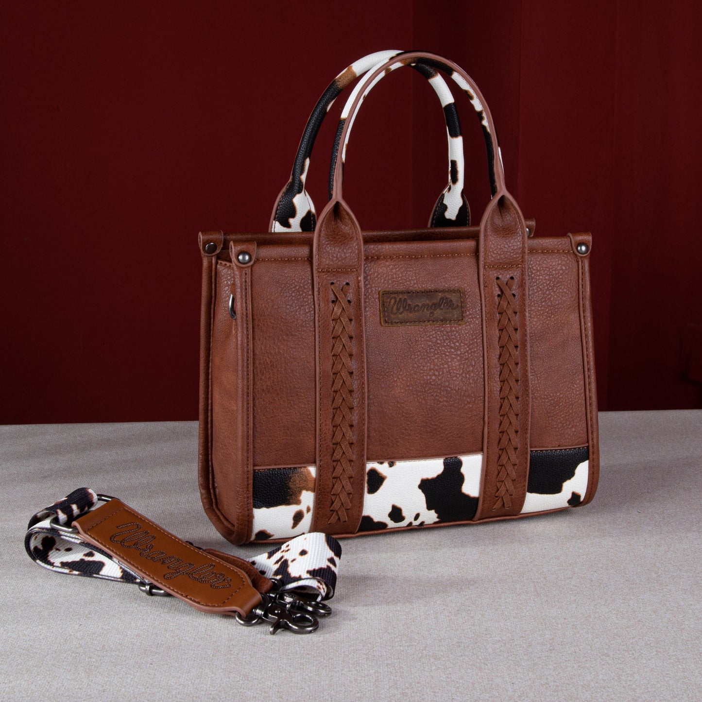 Montana West - Wrangler Cow Print Concealed Carry Tote/Crossbody - Brown