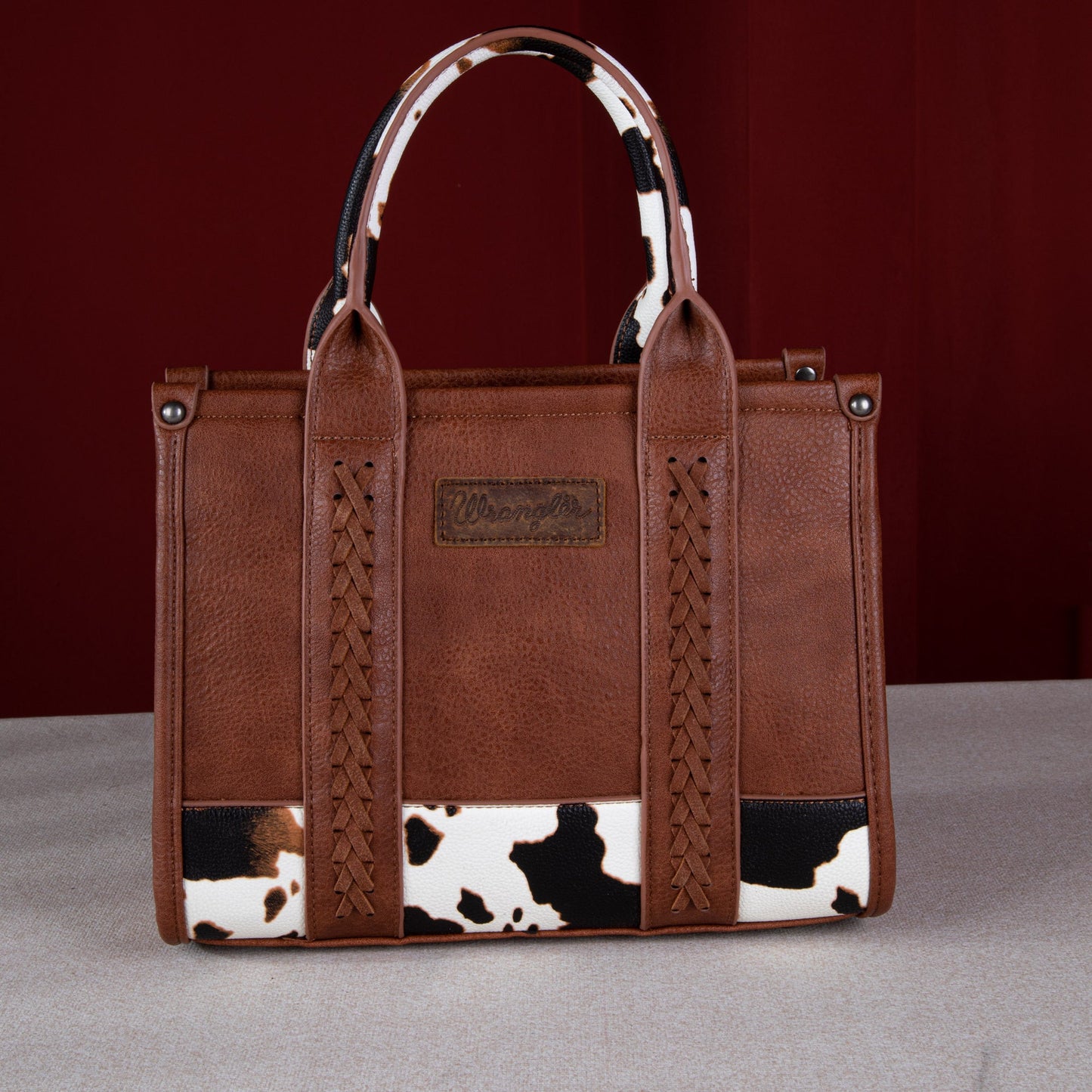 Montana West - Wrangler Cow Print Concealed Carry Tote/Crossbody - Brown