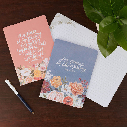 Joy and Grace Peach and Blue Floral Medium Notebook Set