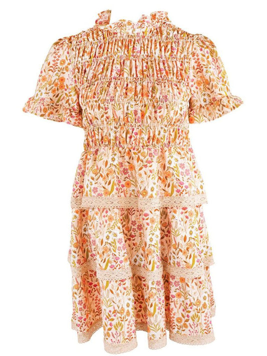FINAL SALE - Simply Southern - Tan Floral Field Smocked Dress
