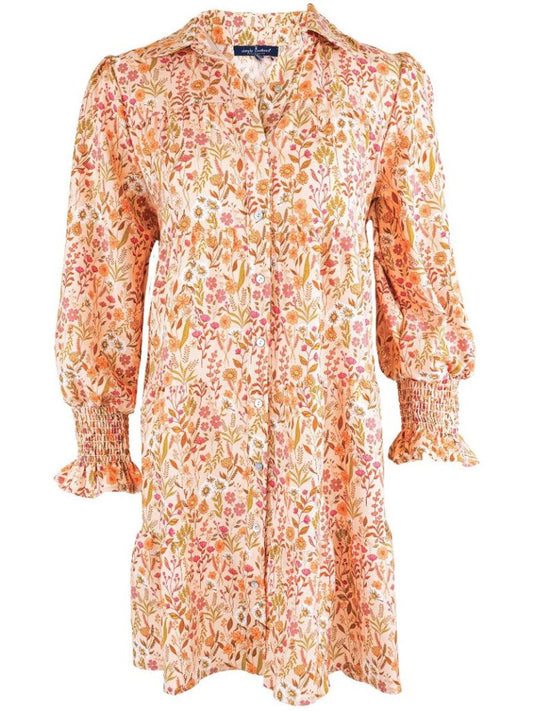 FINAL SALE - Simply Southern - Tiered Long Sleeve Dress - Tan Floral Field