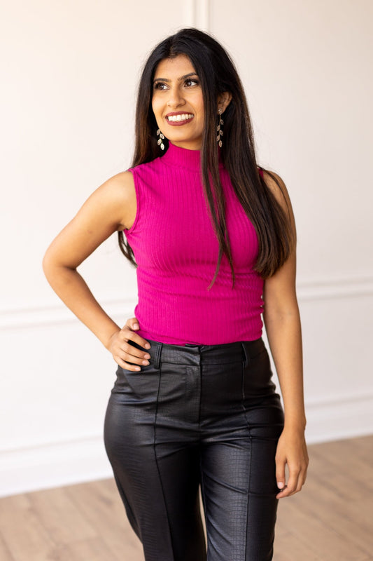 Final Sale - The Portia Sleeveless Turtleneck - Dark Pink