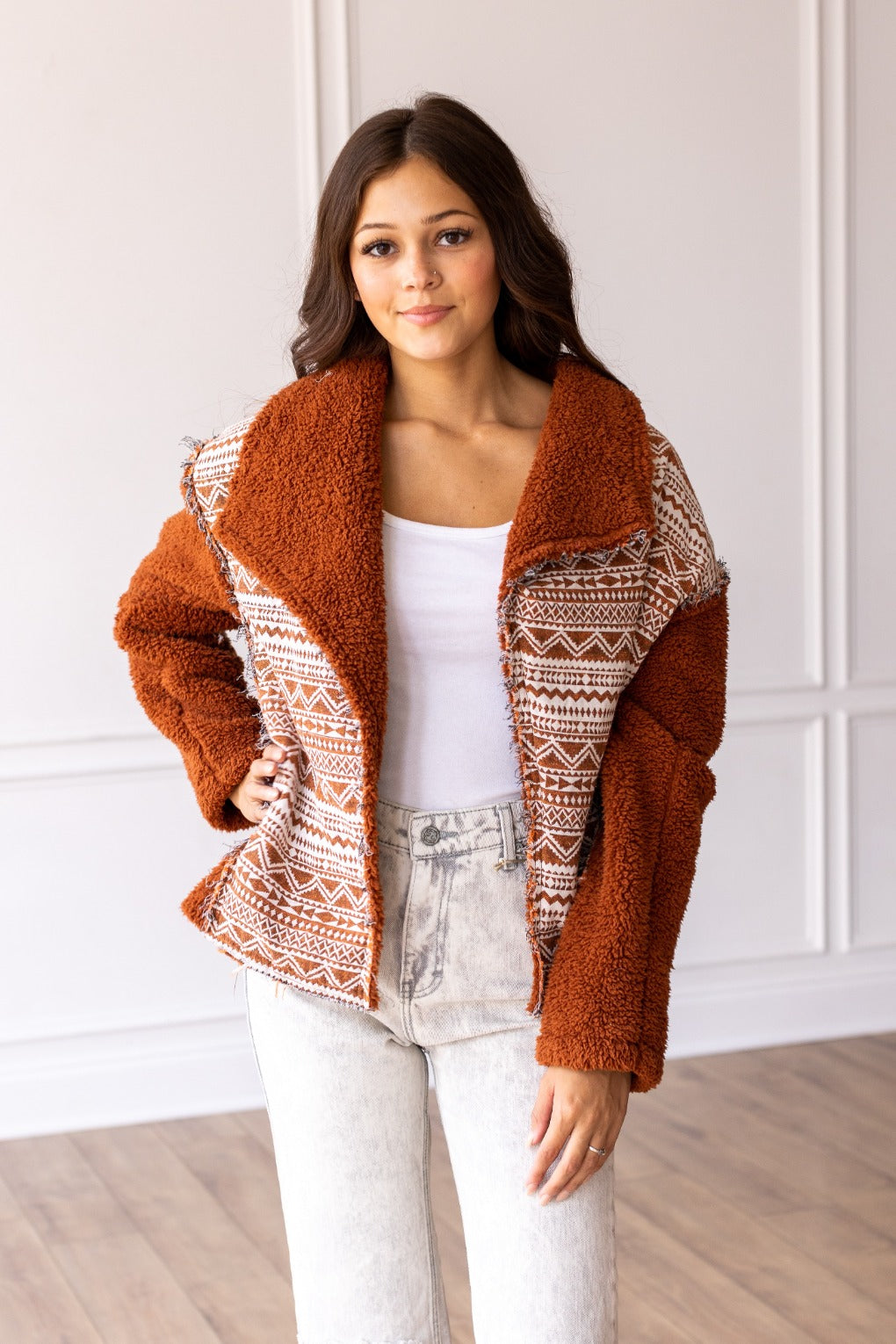 FINAL SALE - The Cherokee Cabin Aztec Sherpa - Rust