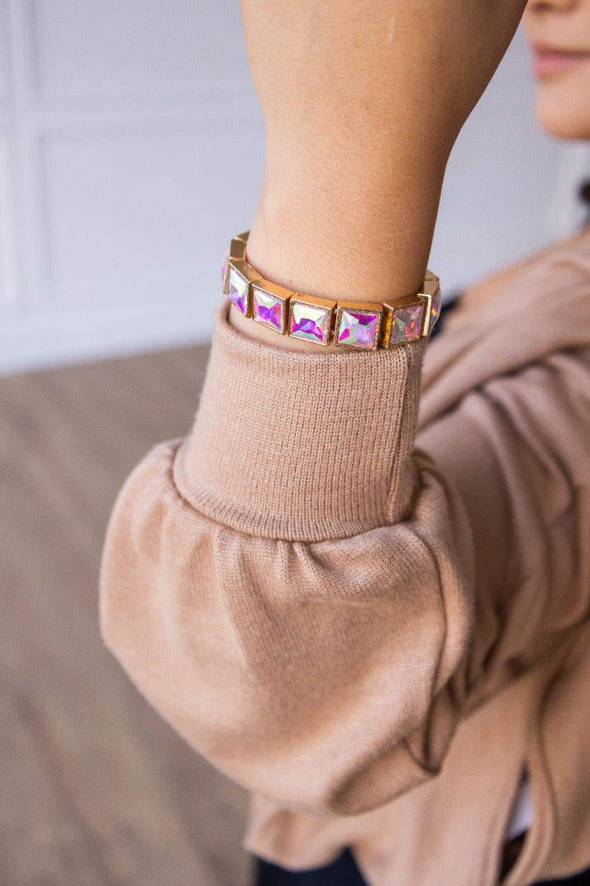 The Haley Square Gemstone Stretch Bracelet - AB