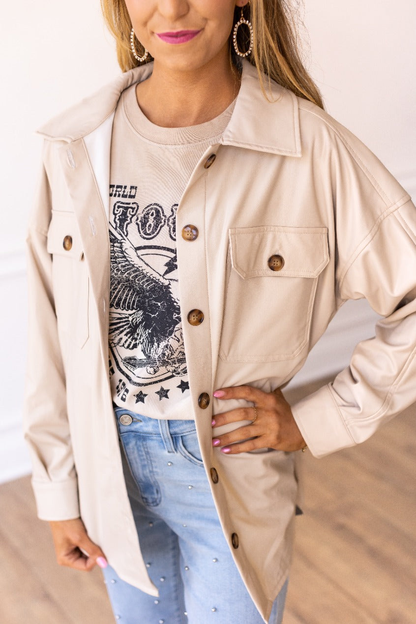 The Champagne Campaign Leather Shacket