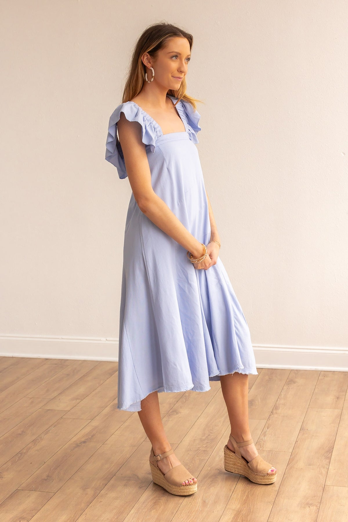 The Stella Linen Verse Dress - Blue